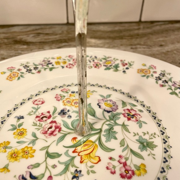 Royal Doulton Spring Glory Tidbit Tray Bone China with Silver Handle Vtg - Picture 6 of 11
